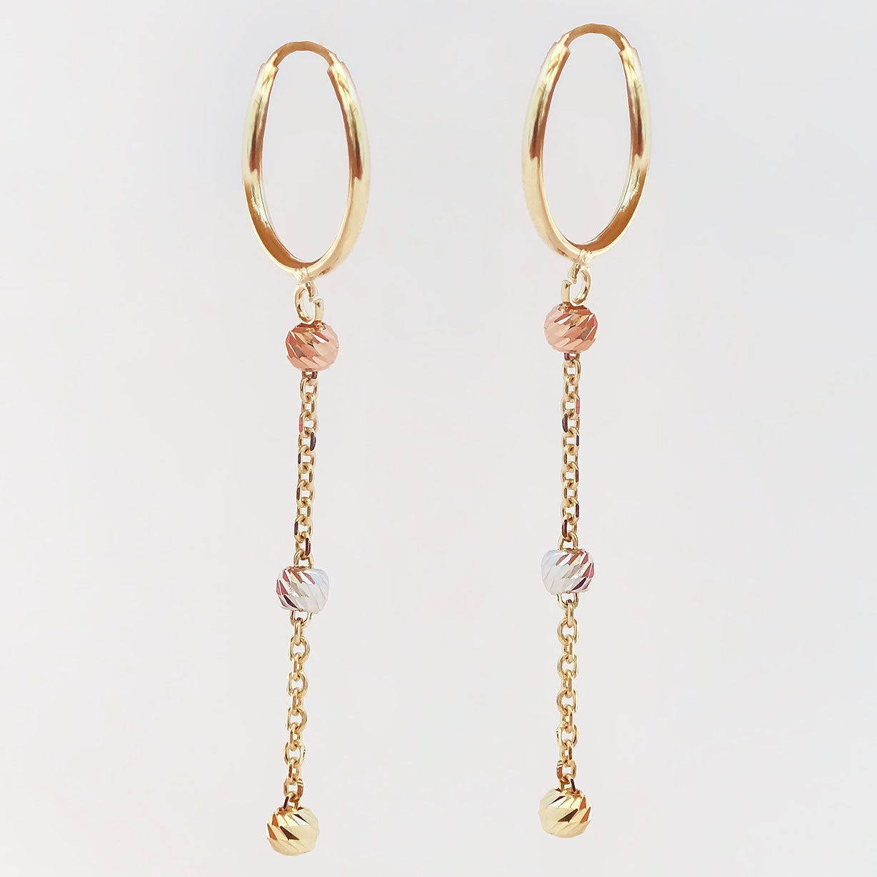 Amor Eterno - Arracadas Colgantes 3 Oros / Aretes 10k